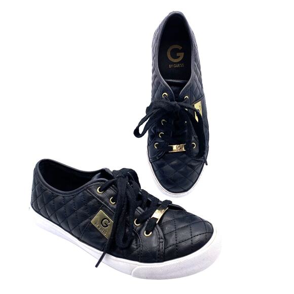 G By Guess Goadie2-T Black Quilted Sneakers Size 9M Gold Hardware Fashion Shoes - Picture 1 of 14